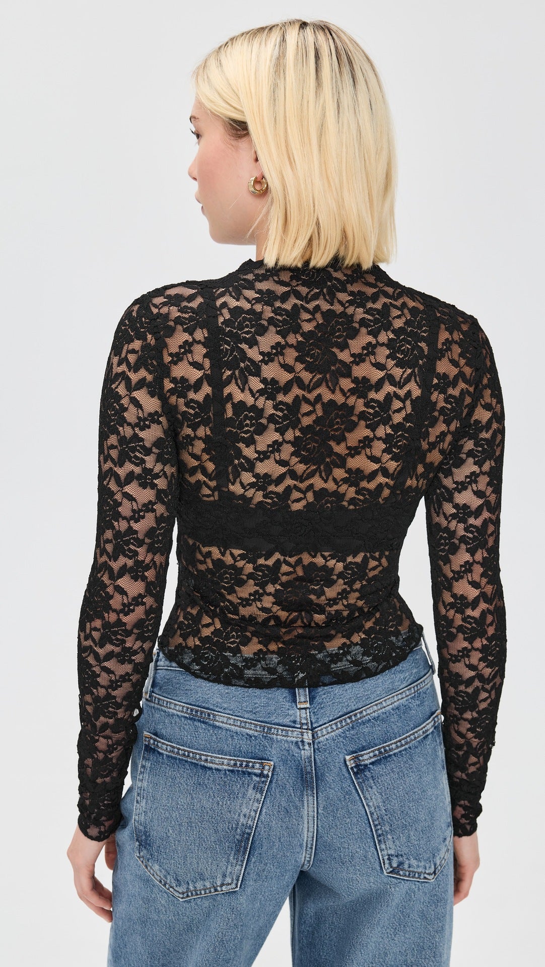 Women Clothing Turtleneck Lace Top Elastic Light Thin Mesh Long Sleeve Bottoming Shirt