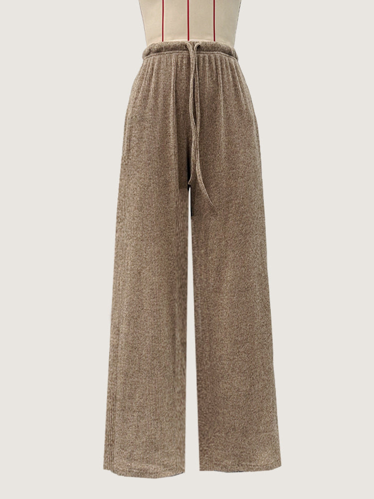 Women Clothing Casual Loose Fall Winter Elegant Wide Leg Pants Trousers Elastic Waist Women