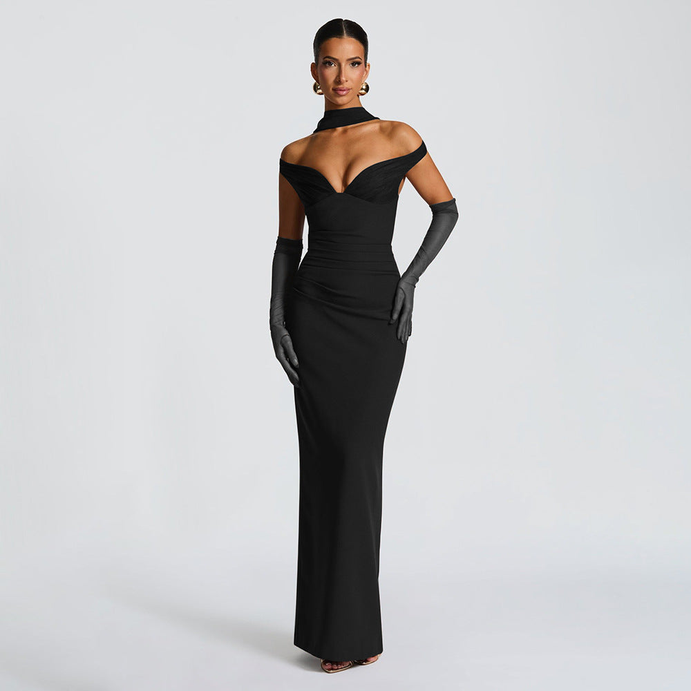 Elegant Tube Top Solid Color Dress Sexy Sleeveless Slim Fit Backless Dress