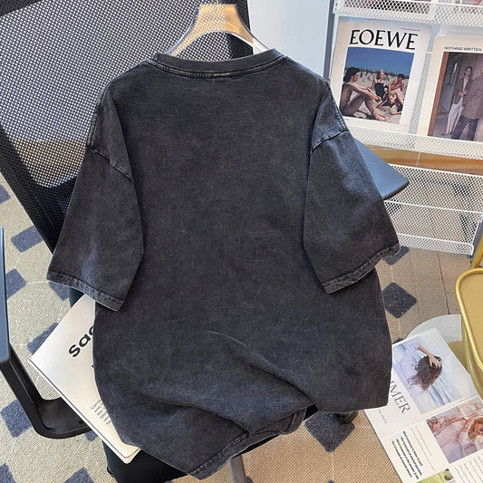 Short Sleeved T shirt Women Summer Washed Worn Casual Office All Matching round Neck Pure Cotton Tops
