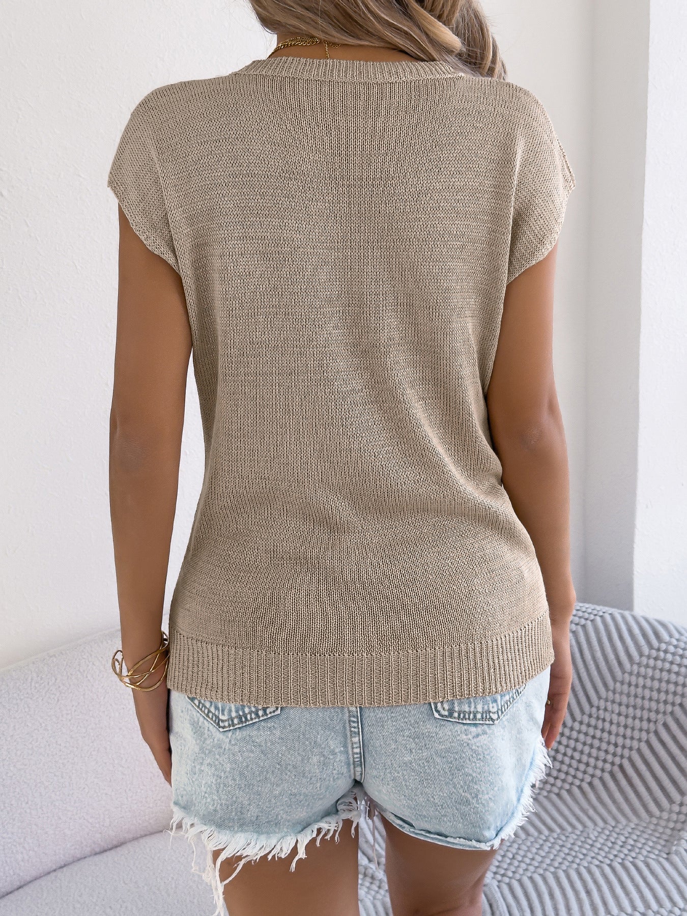 Spring Summer Hollow Out Cutout Twist Batwing Sleeve Casual Loose Knitwear Top Stand Independently Women Clothing