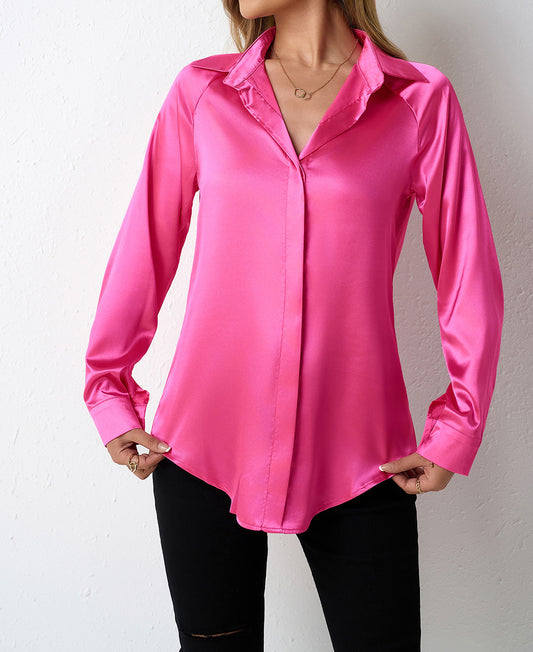 Women Clothing Satin Shirt Women Satin Artificial Silk Shirt Satin Top