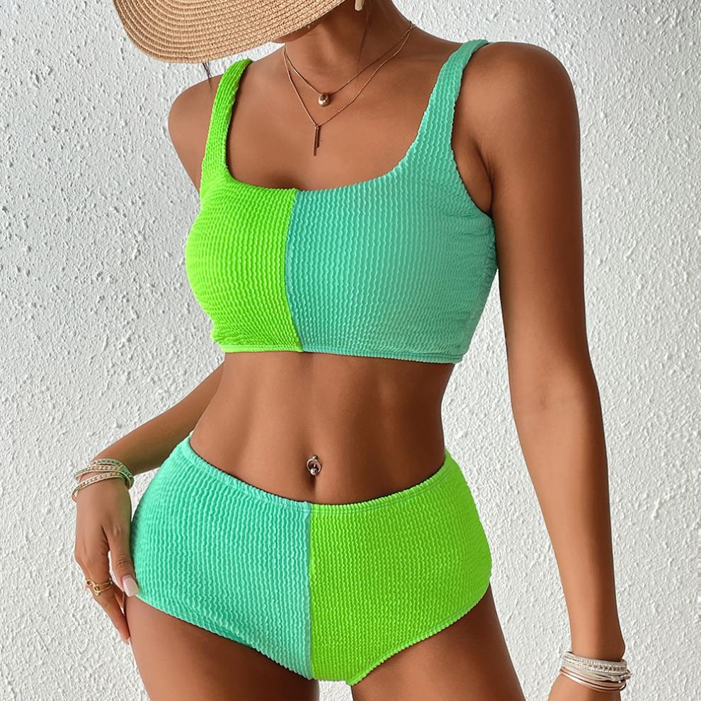 Swimwear Women Split Solid Color Sexy High Waist Bikini Swimsuit