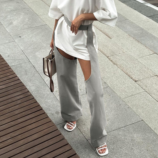 Spring Summer Hollow Out Cutout Sexy High Waist Trousers All Match Simple Straight Casual Pants Women Clothing