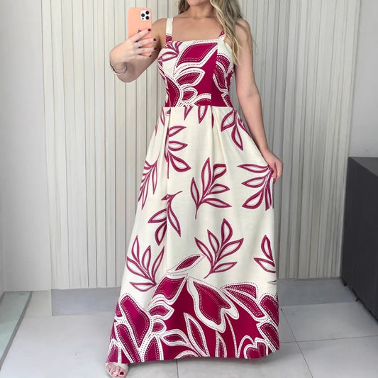 Women Holiday Floral Print Casual Sleeveless A line Dress