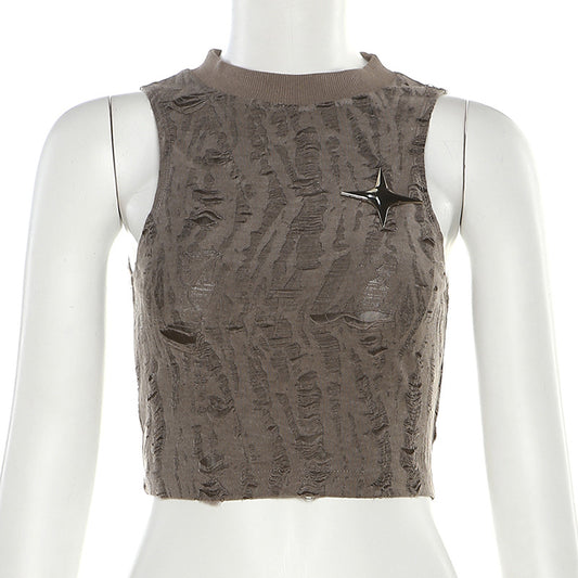 Women Clothing Summer Solid Color Street Sleeveless Matte Cropped Tank Top Women