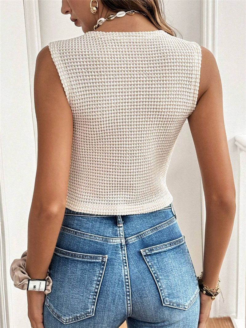 Casual Simple V neck Three Button Women Vest T shirt Top