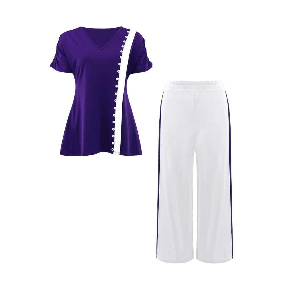 Women Casual Slit Top High Waist Trousers Two Piece Sets