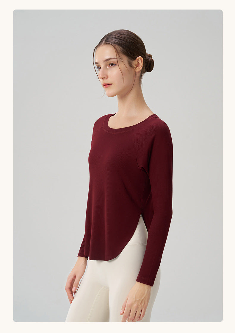Autumn Nude Feel Yoga Clothes Women Loose Sexy Top Casual Drape Sports Long Sleeved Top
