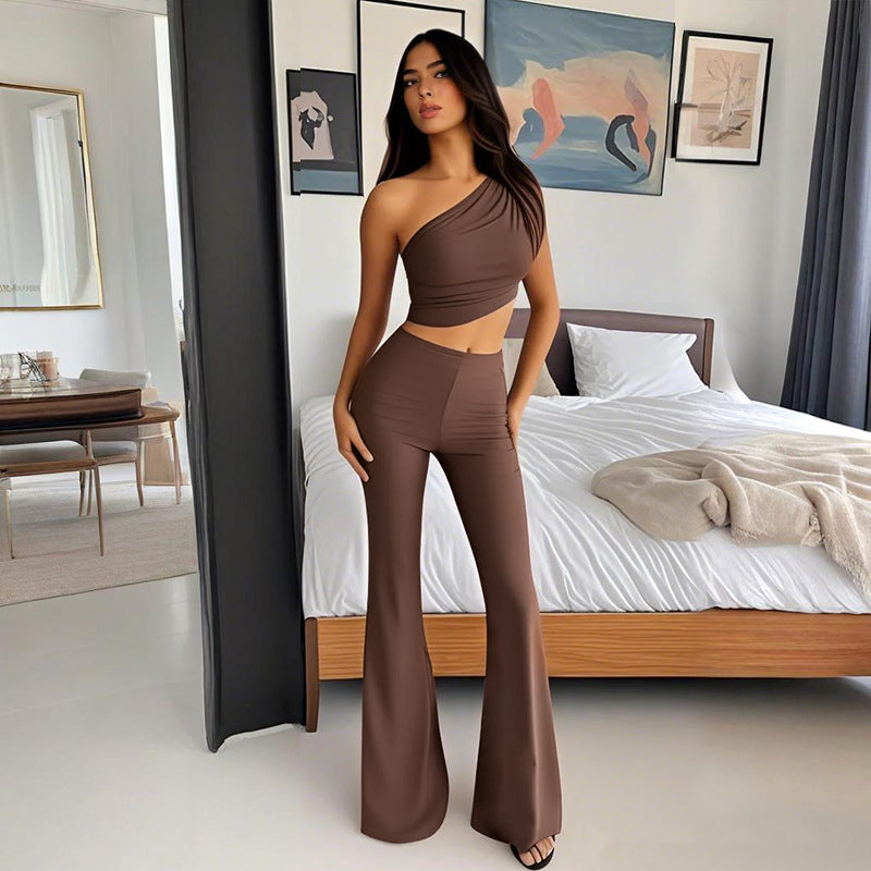 Women Two Piece Set Casual Solid Color Slim Vest Top Set