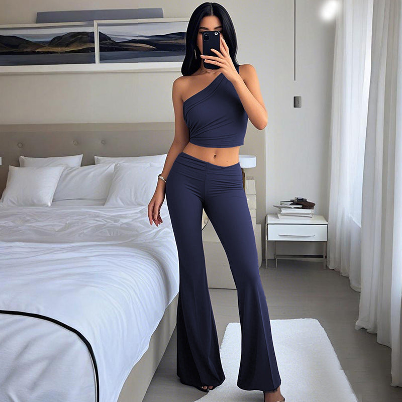Women Two Piece Set Casual Solid Color Slim Vest Top Set