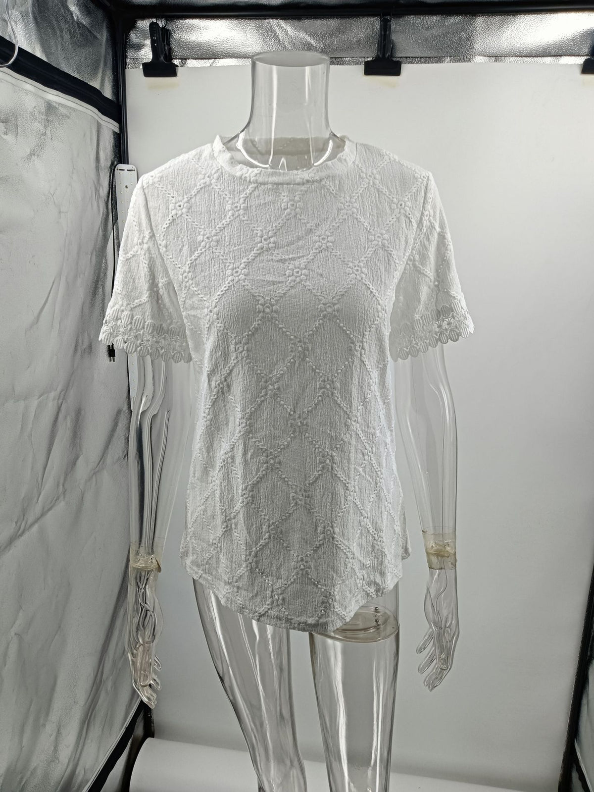 Summer Hollow Out Cutout Top round Neck Lace Lace Fir