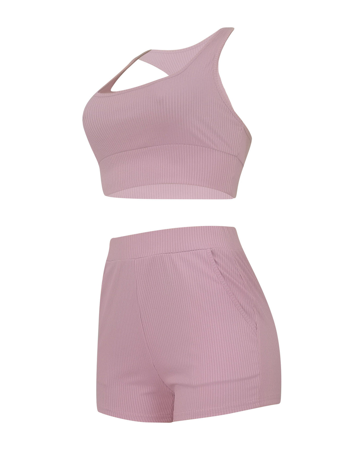 Women Clothing Casual Solid Color Rib Fabric Two Piece Set