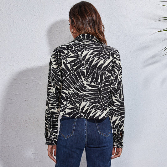 Star Chessboard Zebra Pattern Snake Pattern Leopard Print Long Sleeve Short Shacket Thin Coat Women