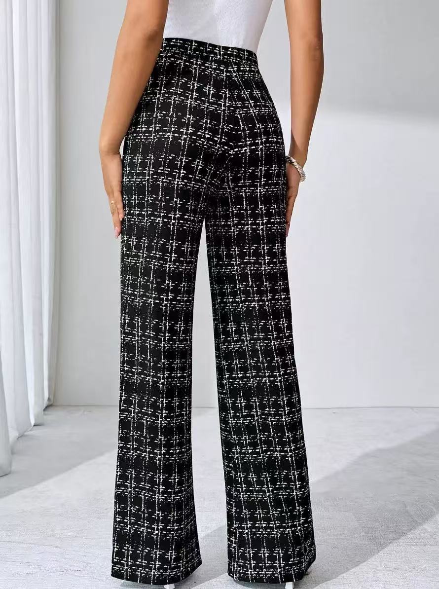Women Plaid High Waist Straight Women Pants All Match Slimming Draped Casual Pants