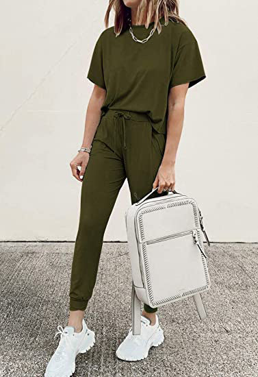 Autumn Winter Women Clothing Home Loose Solid Color Short Sleeve Casual Suit Women