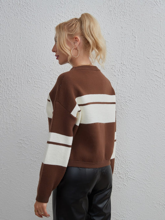 Women Clothing Colorblock All Matching Top Simple Classic Casual Sweater