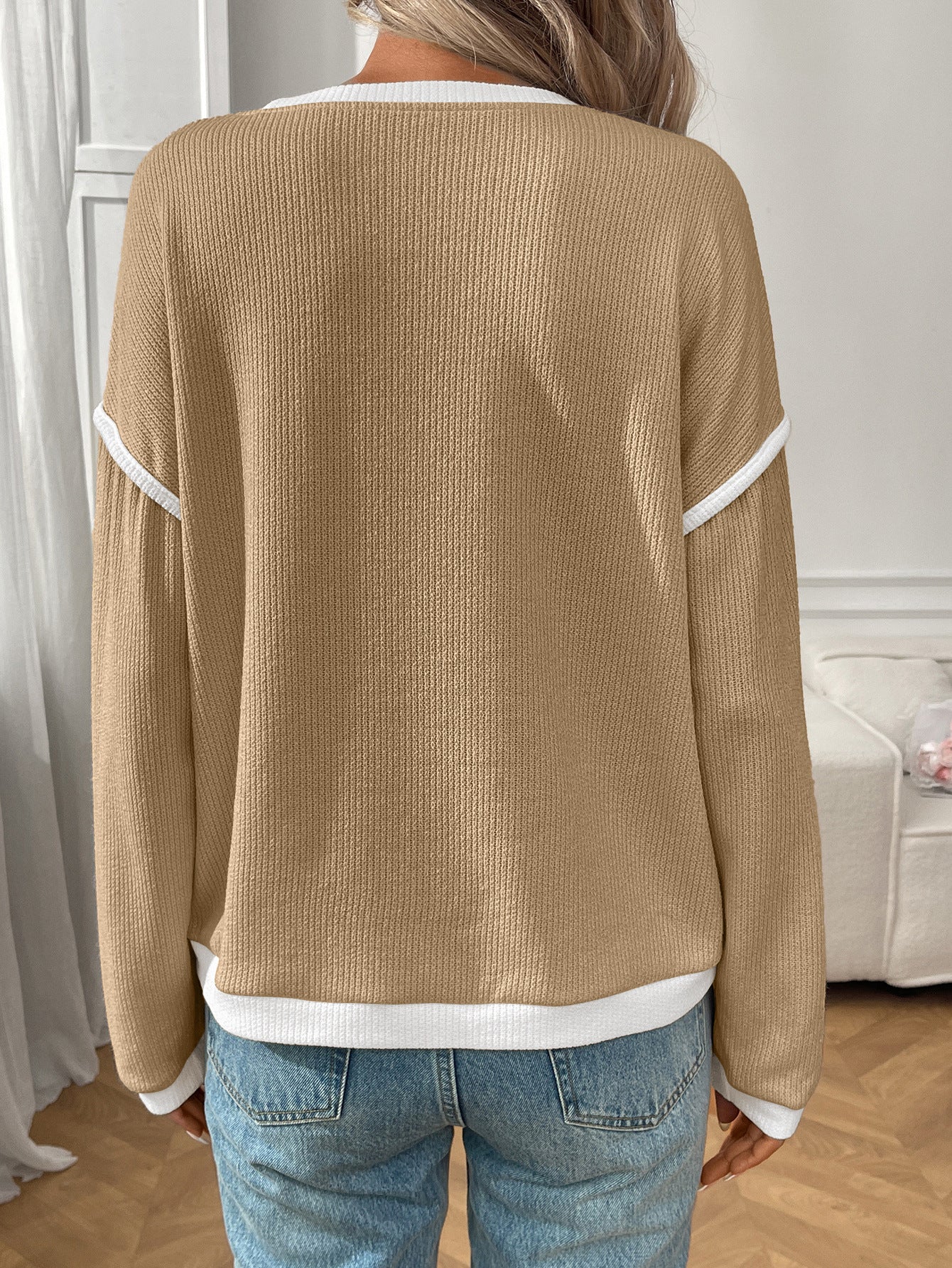 Autumn Winter Women Clothing round Neck Imitation Sweater Long Sleeve Loose Multicolor Top