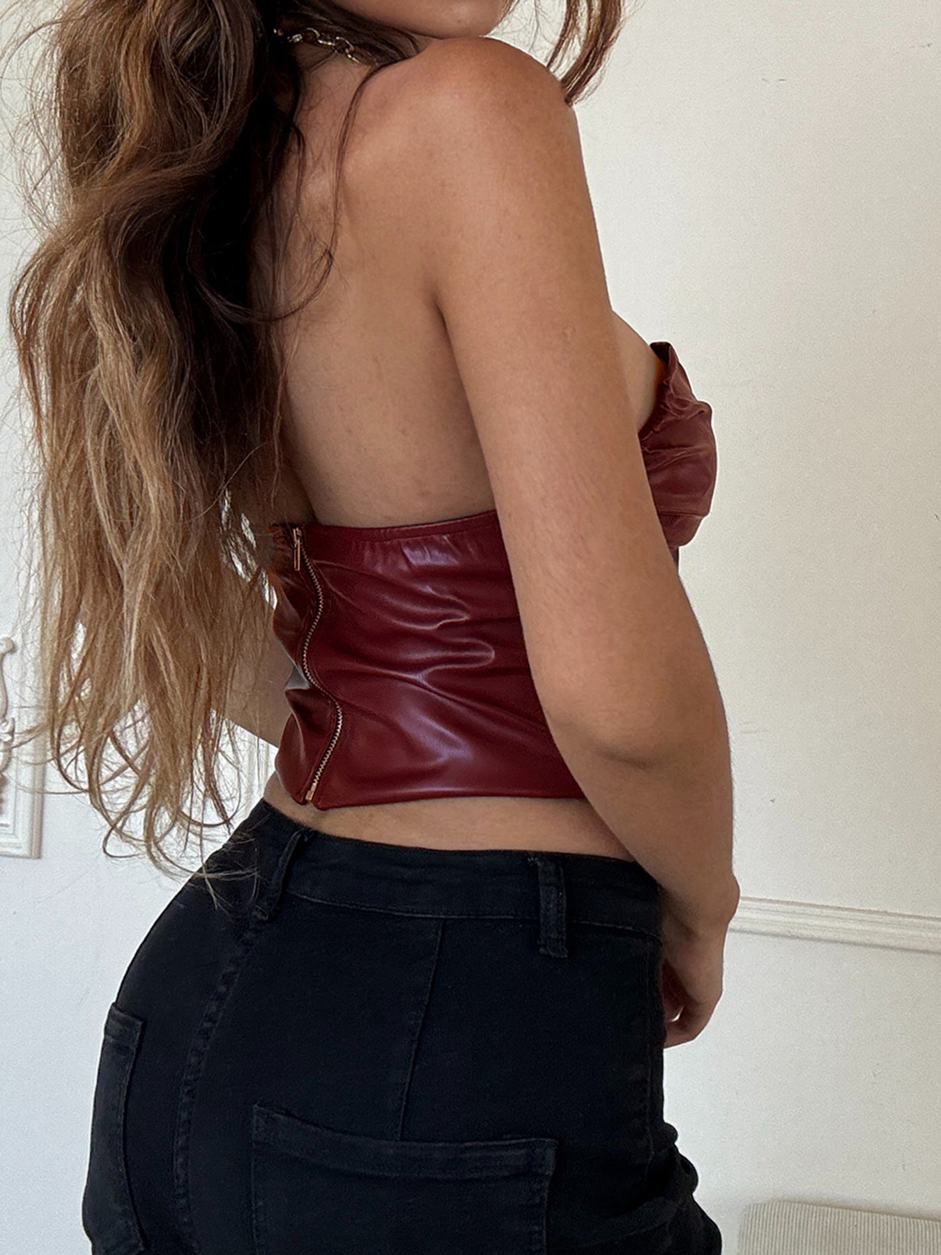 Women Irregular Asymmetric Chest Sexy Bandeau Small V neck Waist Pleated Short Sleeveless Vest Women