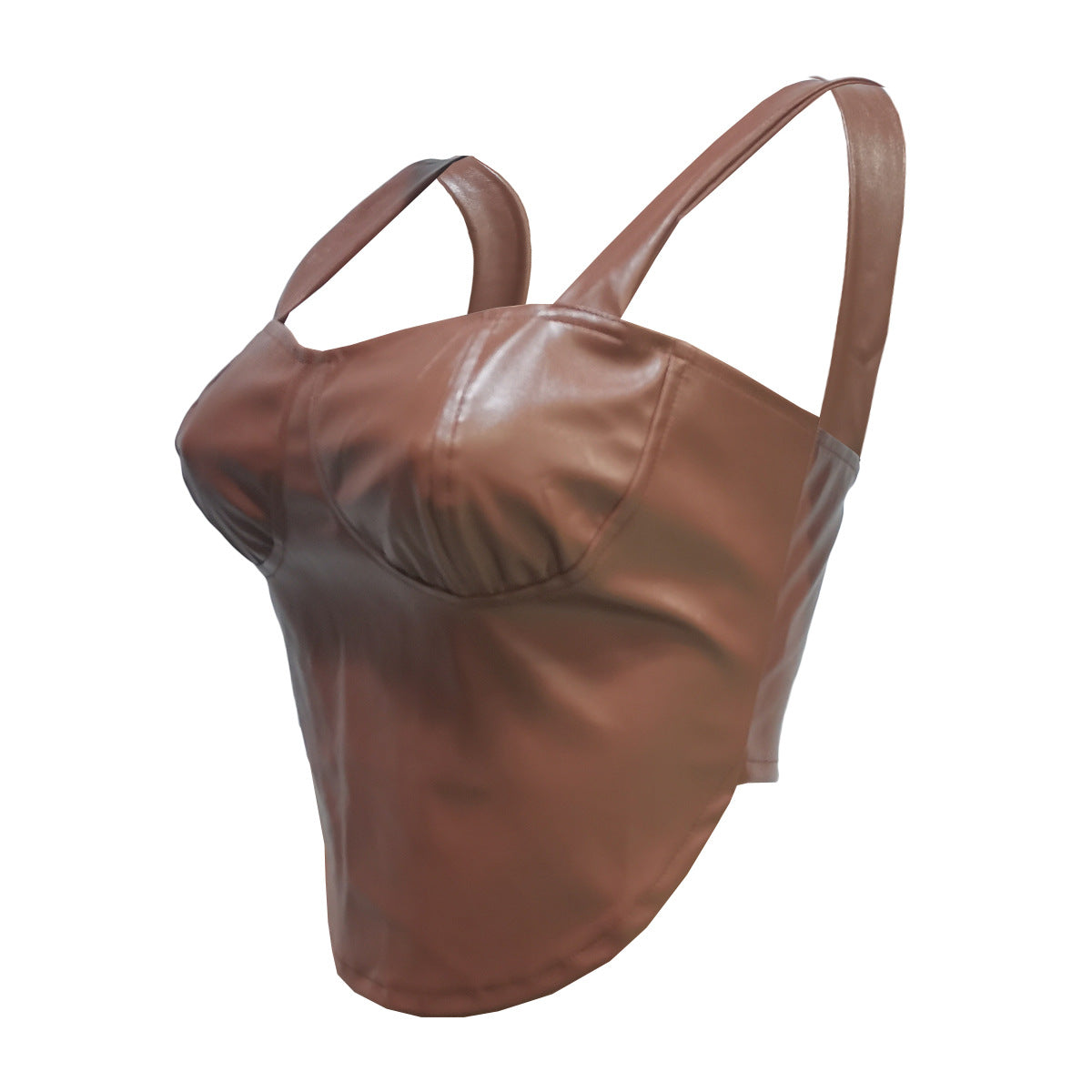 Women Clothing Spring Summer Solid Color Faux Leather Sleeveless Spaghetti Straps Corset Zipper Vest