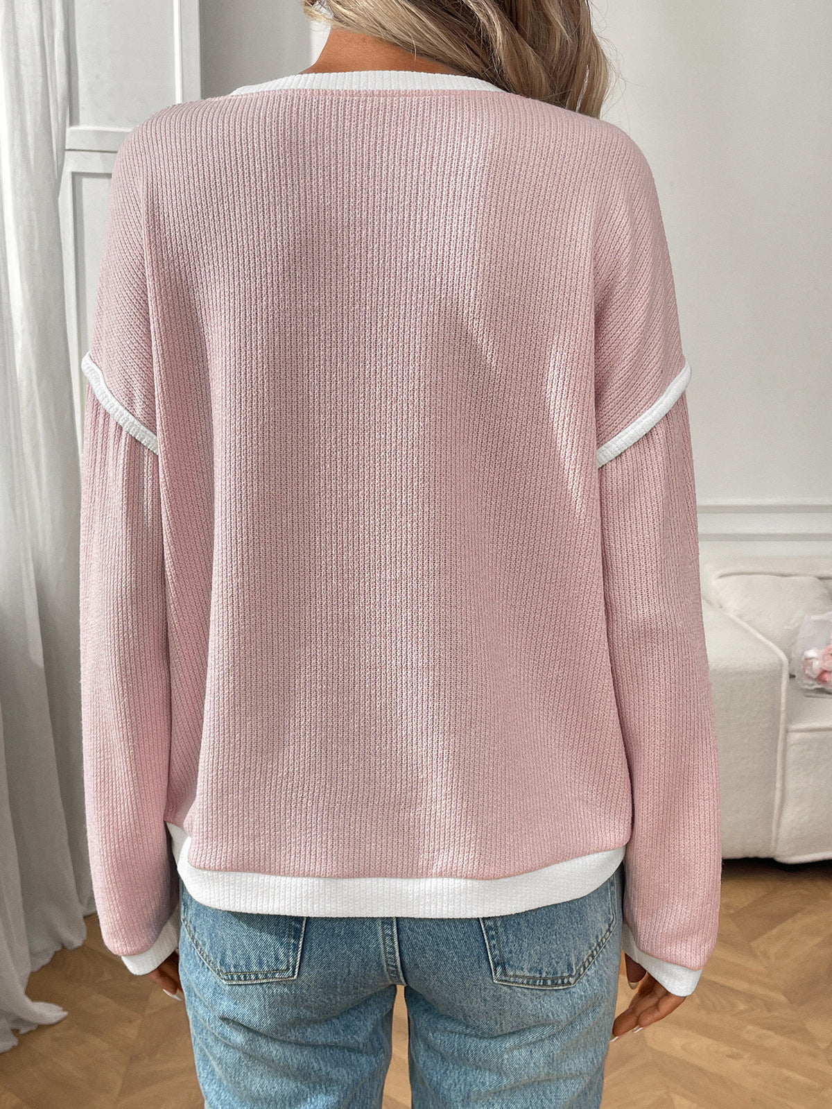 Autumn Winter Women Clothing round Neck Imitation Sweater Long Sleeve Loose Multicolor Top