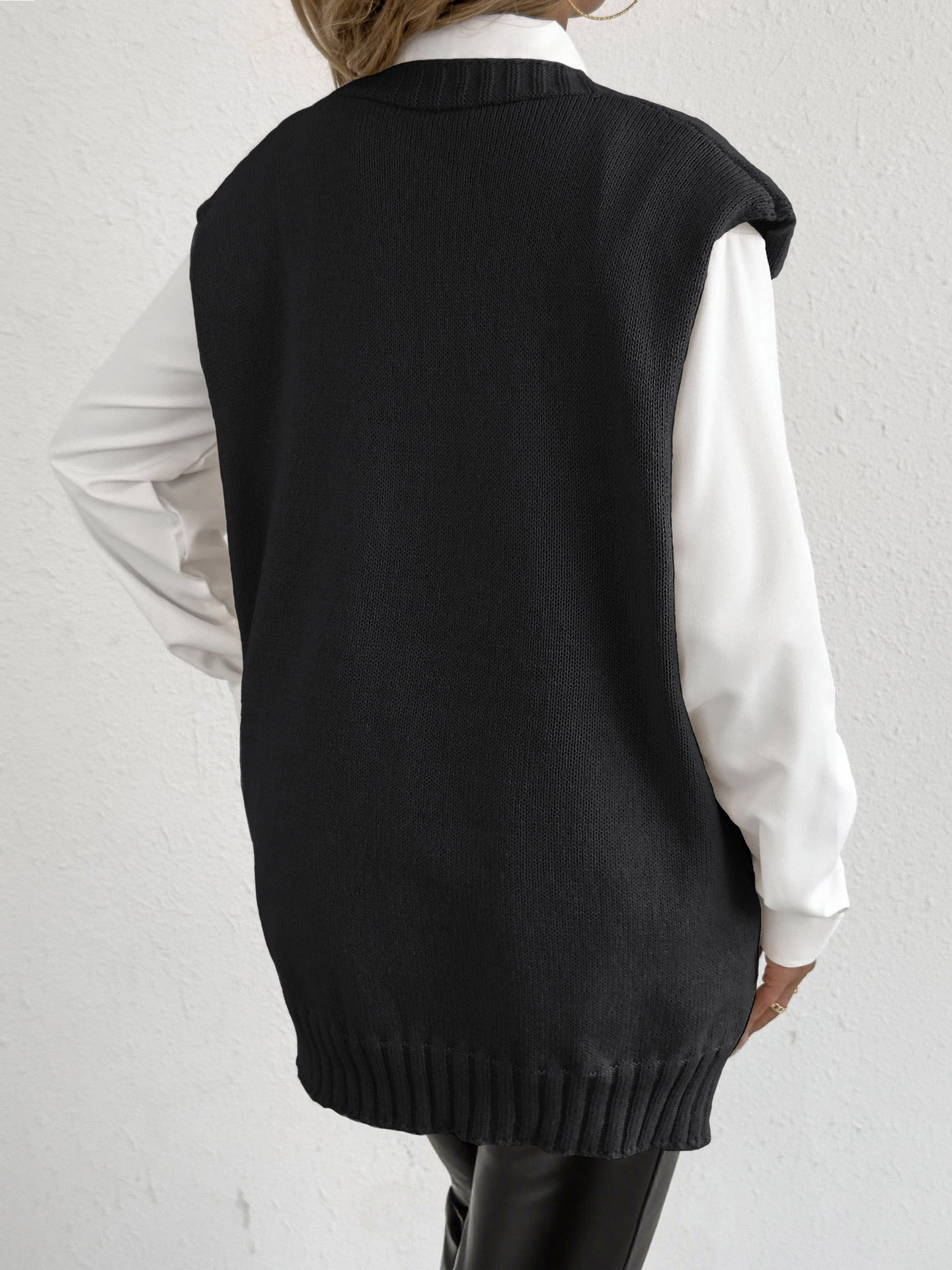 Women Top Autumn Winter Vest Women Clothing Pearl Buckle Loose Casual Cardigan Sweater Vest