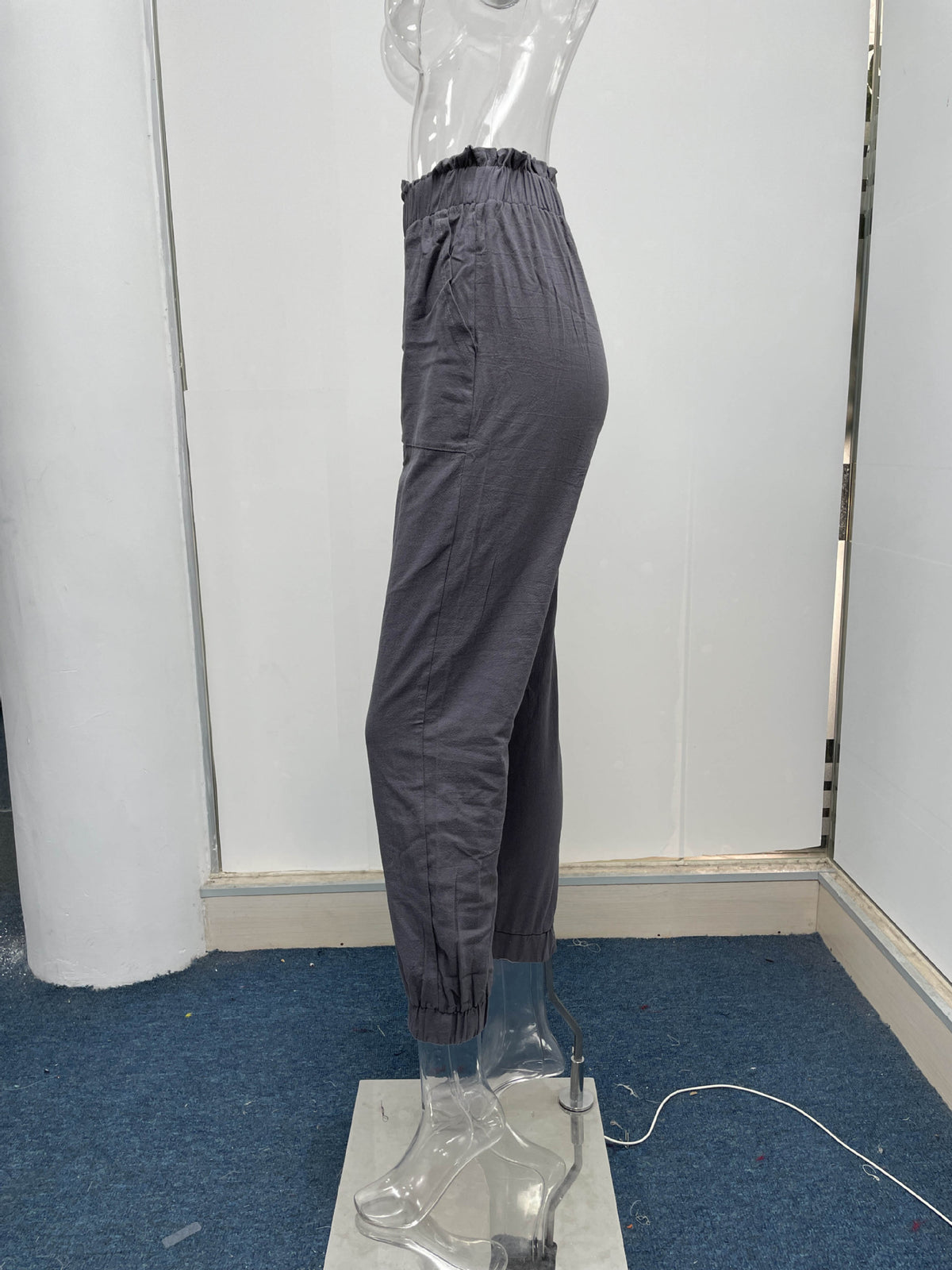 Women Clothing Spring Ruffled Elastic Waist High Waisted Trousers