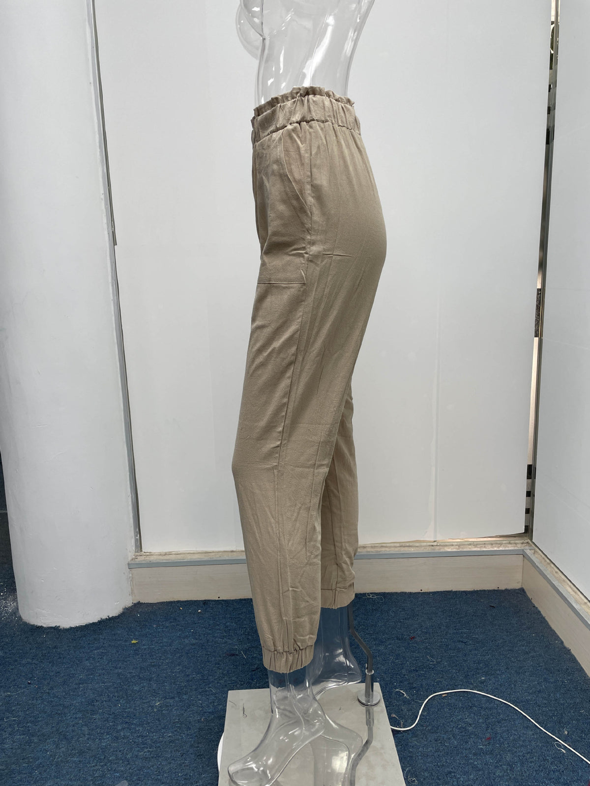 Women Clothing Spring Ruffled Elastic Waist High Waisted Trousers