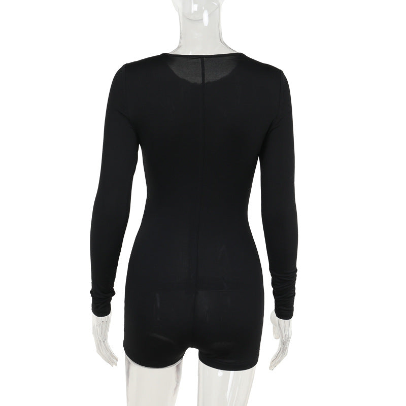 Women Clothing Summer Sexy V neck Tight Zipper Romper for Women