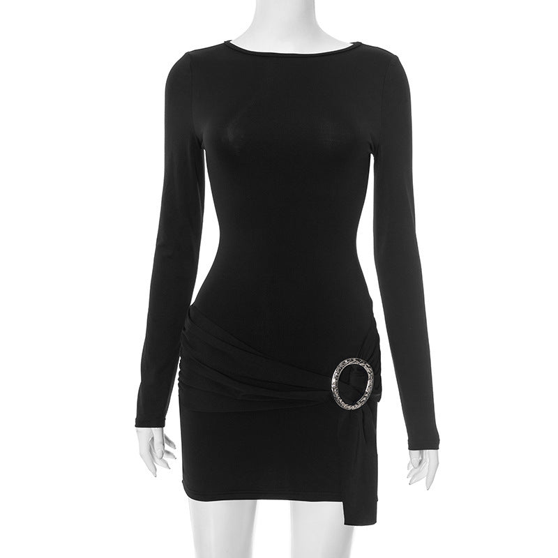 Women Clothing Summer Sexy Sexy Long Sleeve Narrow Solid Color Dress