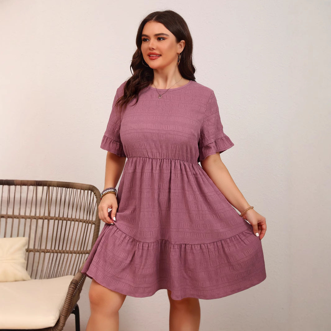 Plus Size Women Clothing Loose Casual Short Sleeve Waist Flowy Dress