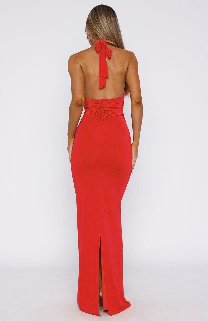 Women Clothing Summer Sexy V neck Slim Fit Tied Backless Sleeveless Dress