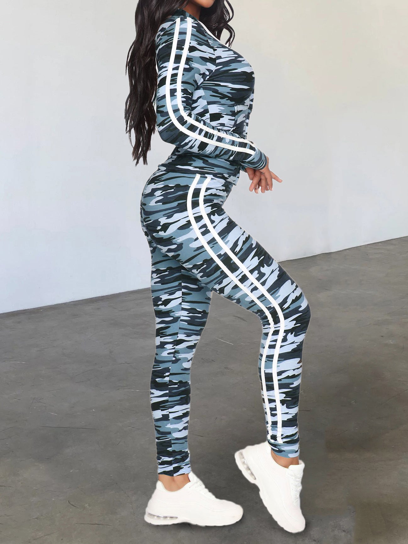 Camouflage Sports Printing Fall Winter Coat Trousers Two Piece Sets