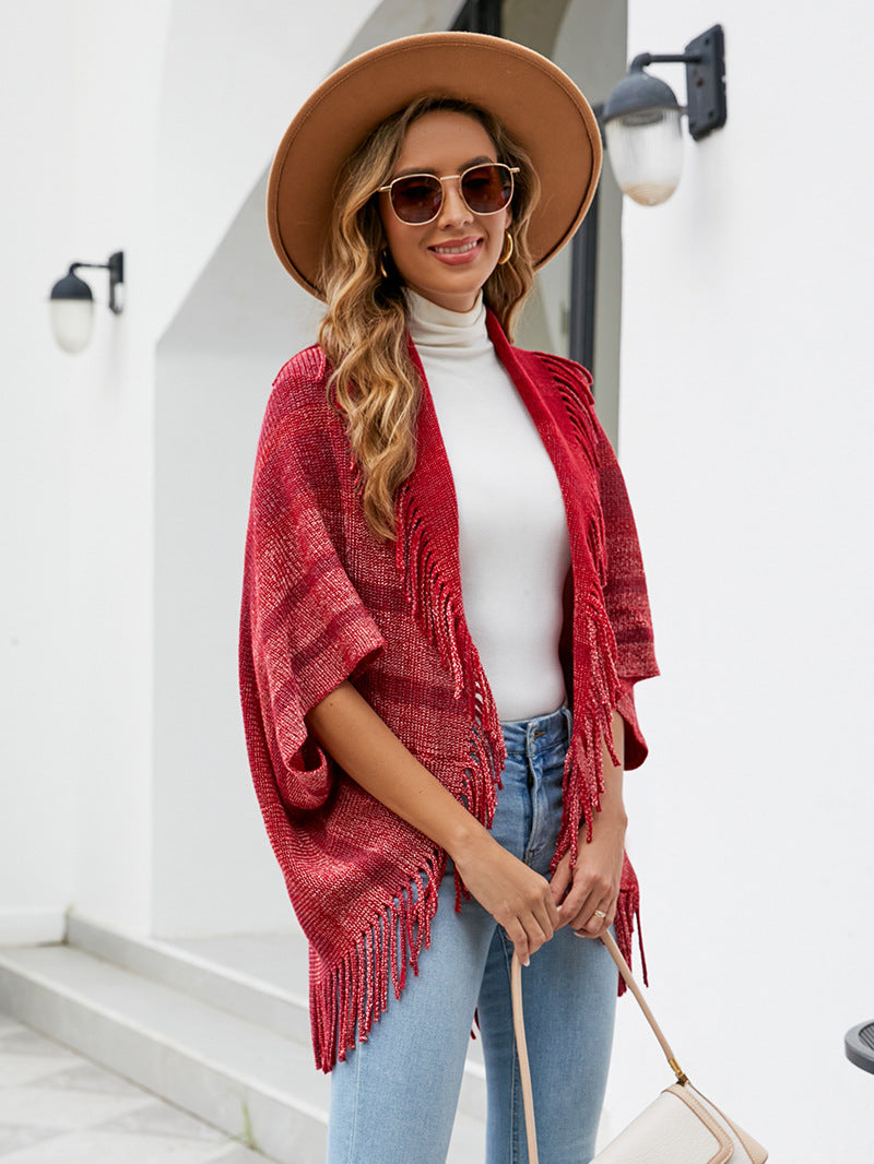 Tassel Inverness Women Autumn Winter Knitted Striped Cloak Women