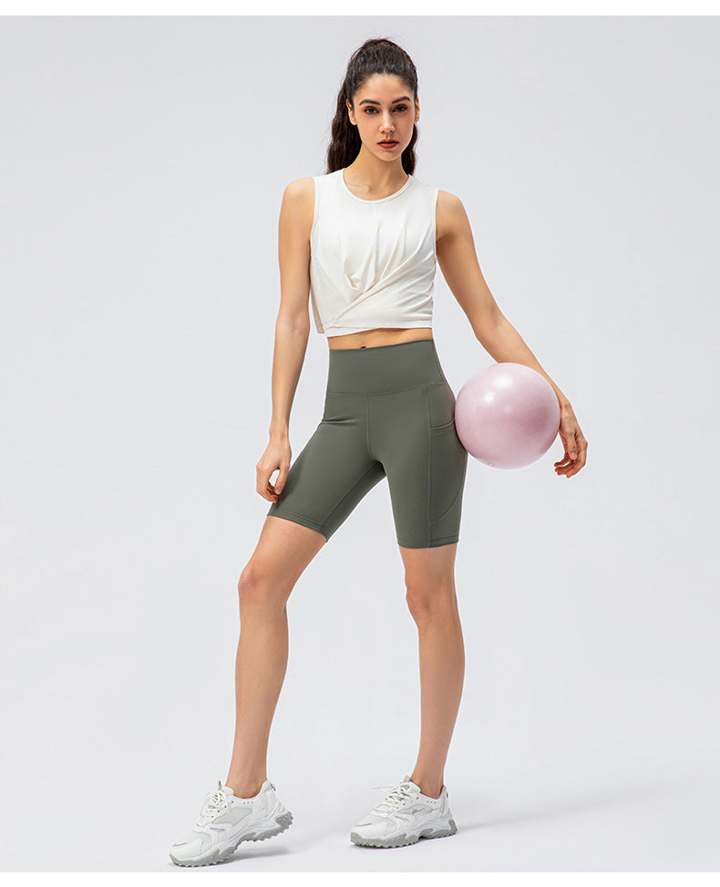 Spring Summer Women Fitness Vest High Waist Lace-up Ice Quick-Drying Exercise Top Sleeveless Yoga Vest