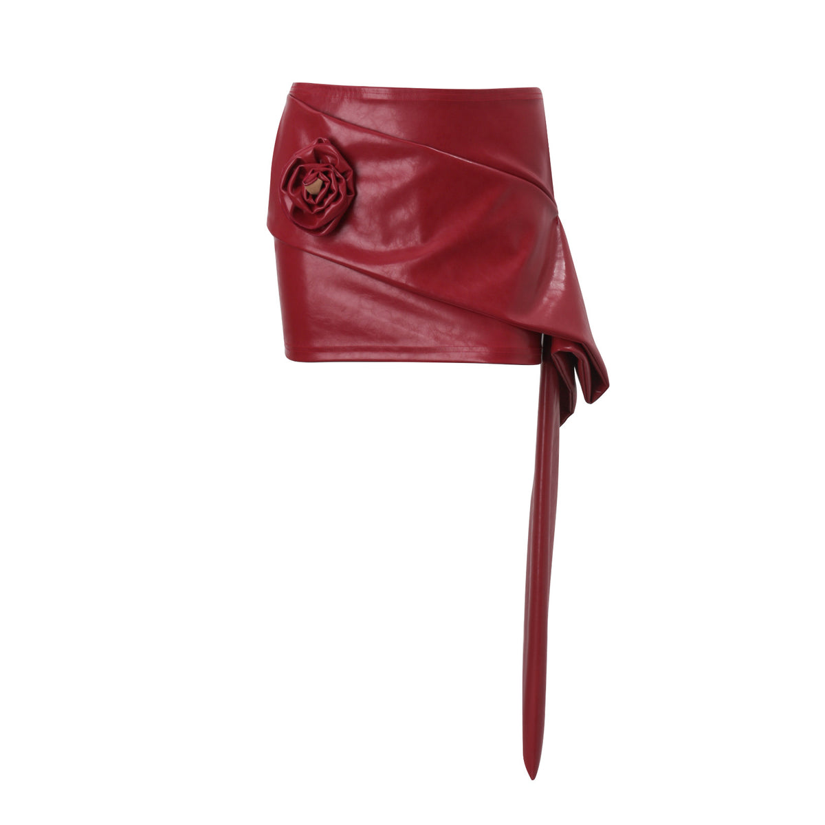Women Clothing Autumn French Sexy Three Dimensional Floral Faux Leather Tube Top Vest Hip Skirt Set