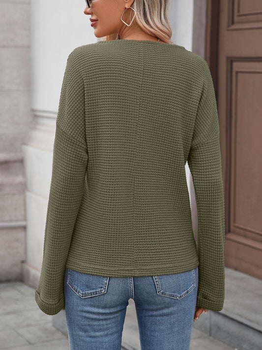 Women Clothing Season Autumn Striped Waffle Knitted Top T shirt Women