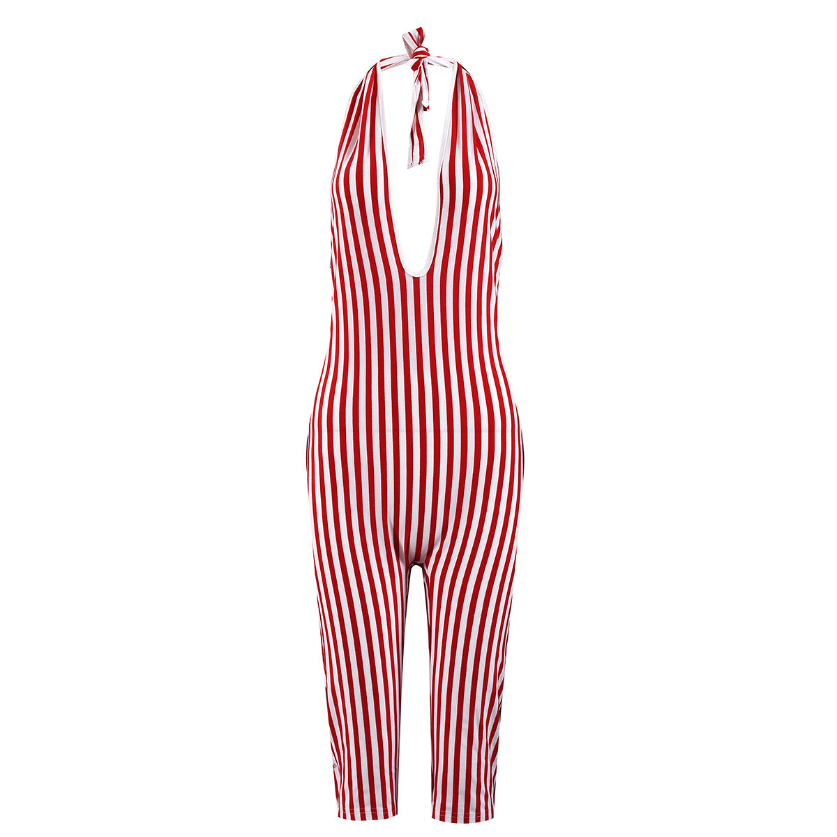 Stripes Hollow Out Cutout Backless Lace up Short High End Jumpsuit Women