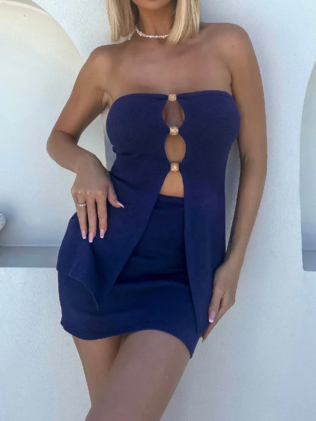 Elegant Graceful Tube Top Vest Short Skirt Two Piece Sets Women Clothing Autumn Winter