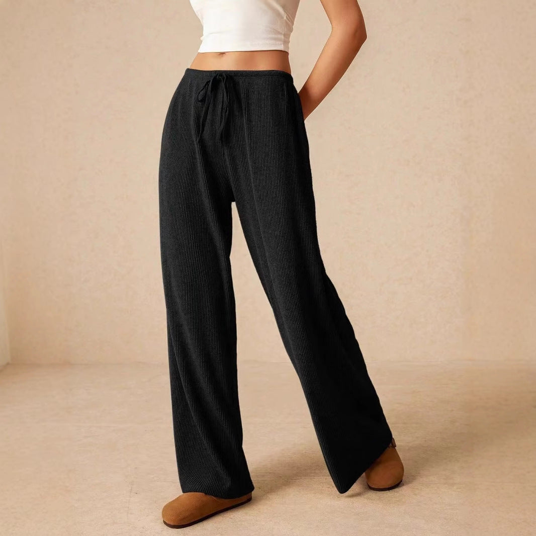 Women Clothing Casual Loose Fall Winter Elegant Wide Leg Pants Trousers Elastic Waist Women