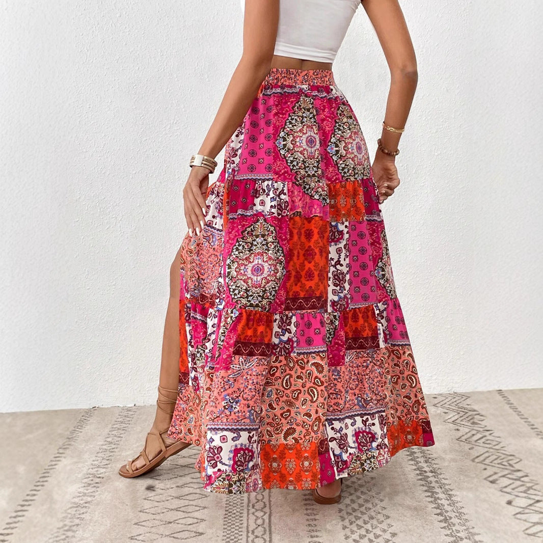 Skirt Vacation Printed Sexy Split Long Skirt Women