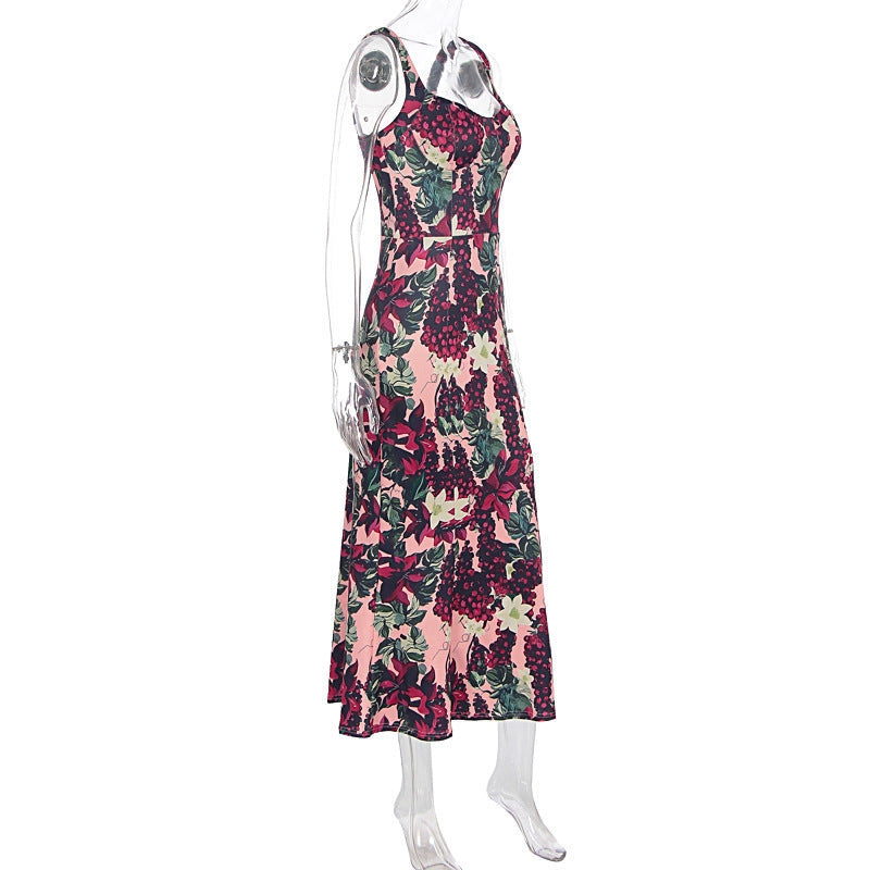 Vacation Women Clothing Summer Sexy Printed Sleeveless Sling Dress