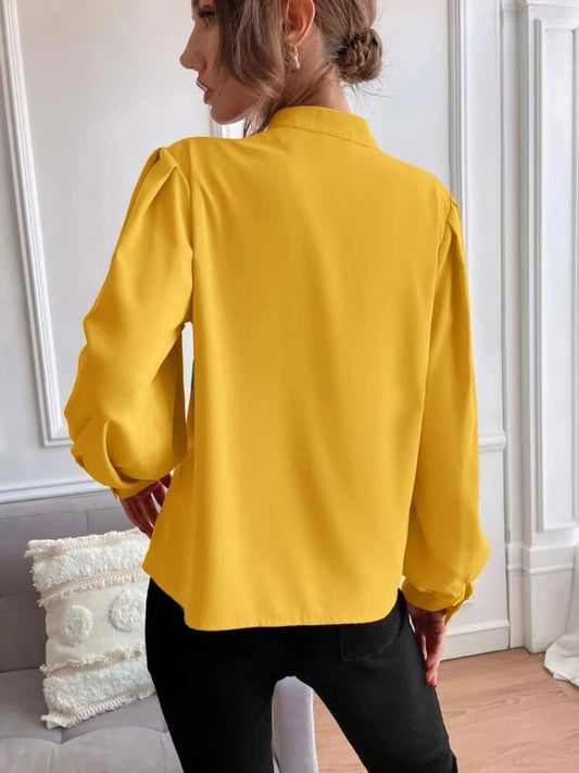 Women Shirt Autumn Elegant Solid Color Collared Long Sleeve Single Row Button Loose Women Top