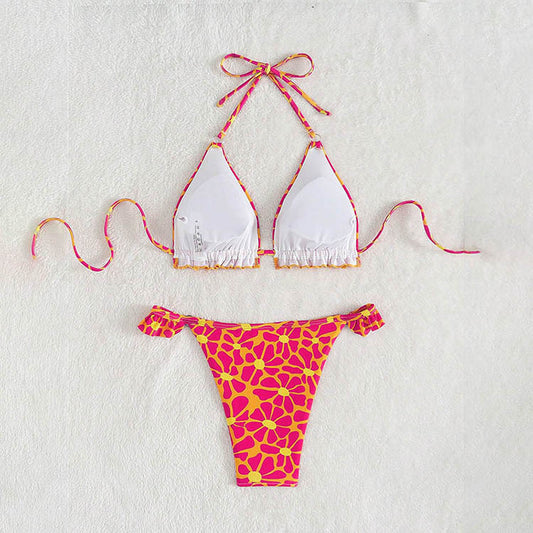 Printed Sexy Bikini Swimsuit Women Lace up Beach Spring Swimsuit Bikini