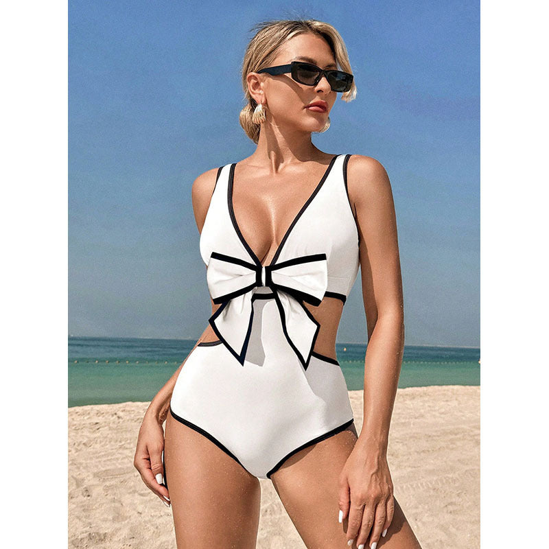 Color Matching Sexy Hollow Out Cutout out Swimsuit Women High Sense Bikini Beach Swimsuit