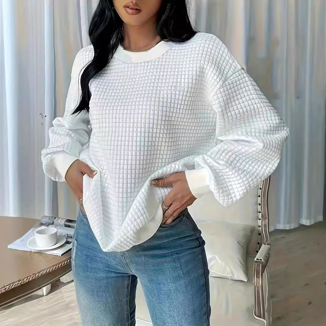 Fall Winter Round Neck Solid Color Long Sleeve Women Sweatshirt