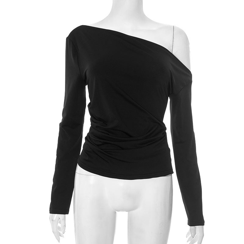Women Clothing Summer Casual Long Sleeve Shoulder Solid Color Top