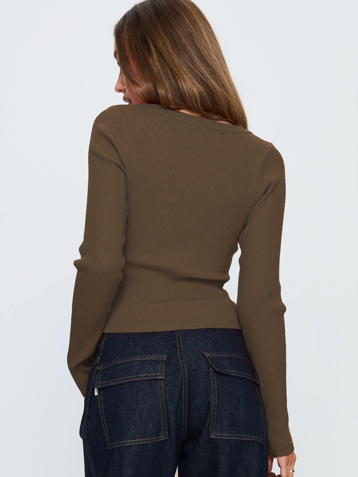 Women Fall Winter V neck Long Sleeve Ribbed Button Cardigan Slim Fit