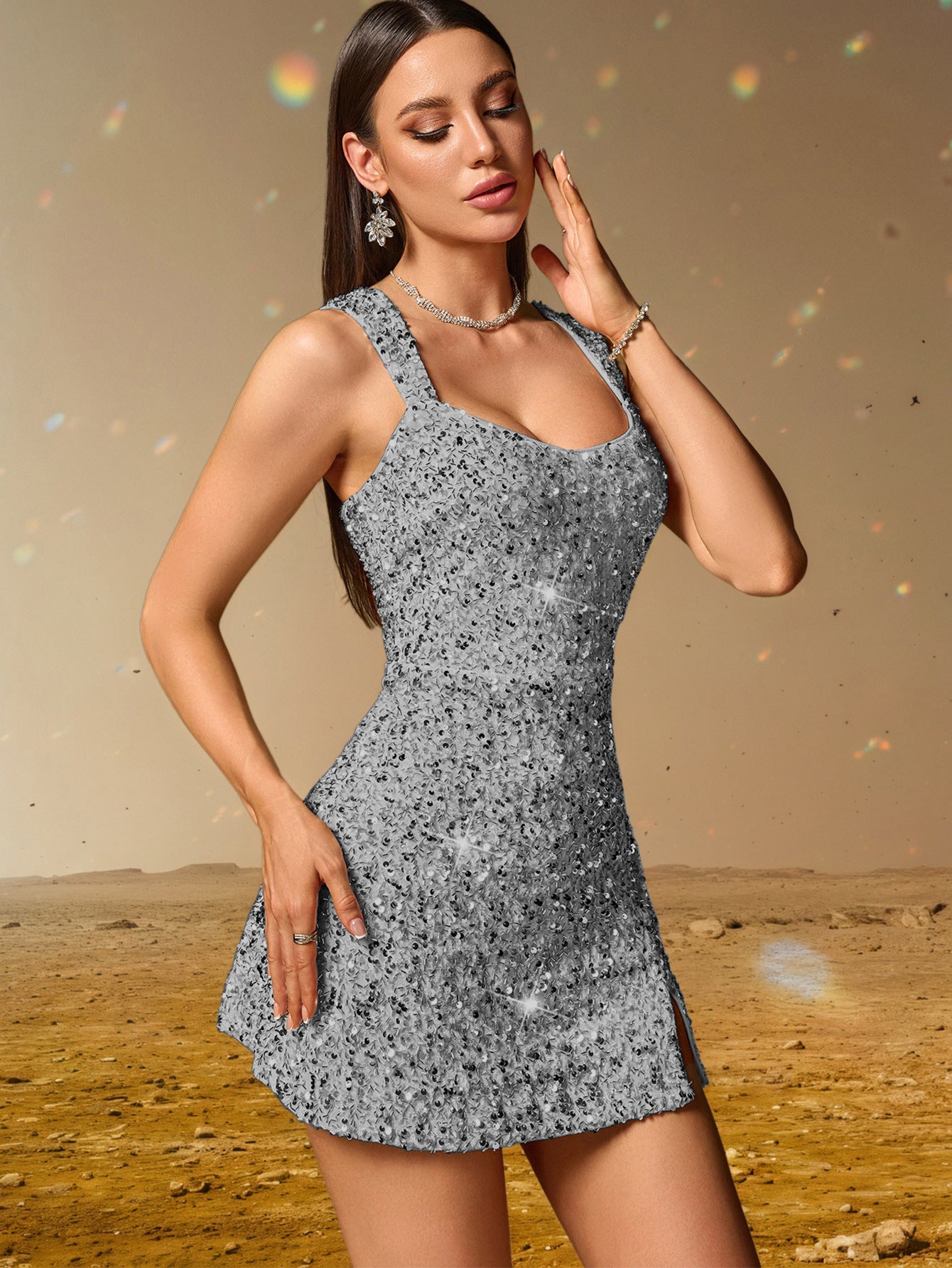 Sexy Sequined Cami Dress Women Clothing Birthday Party Dress