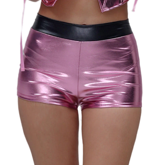 Bright Leather Flexible Stage Performance Wear Sexy Pants Bronzing Patent Leather High Waist Shorts